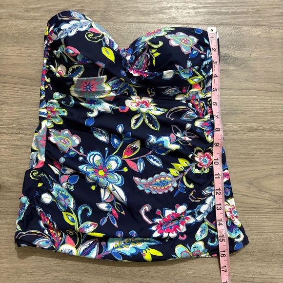 ANNE COLE Women’s Twisted Front Blue Floral Swim Top Tankini Sz S Tropical - Picture 6 of 8